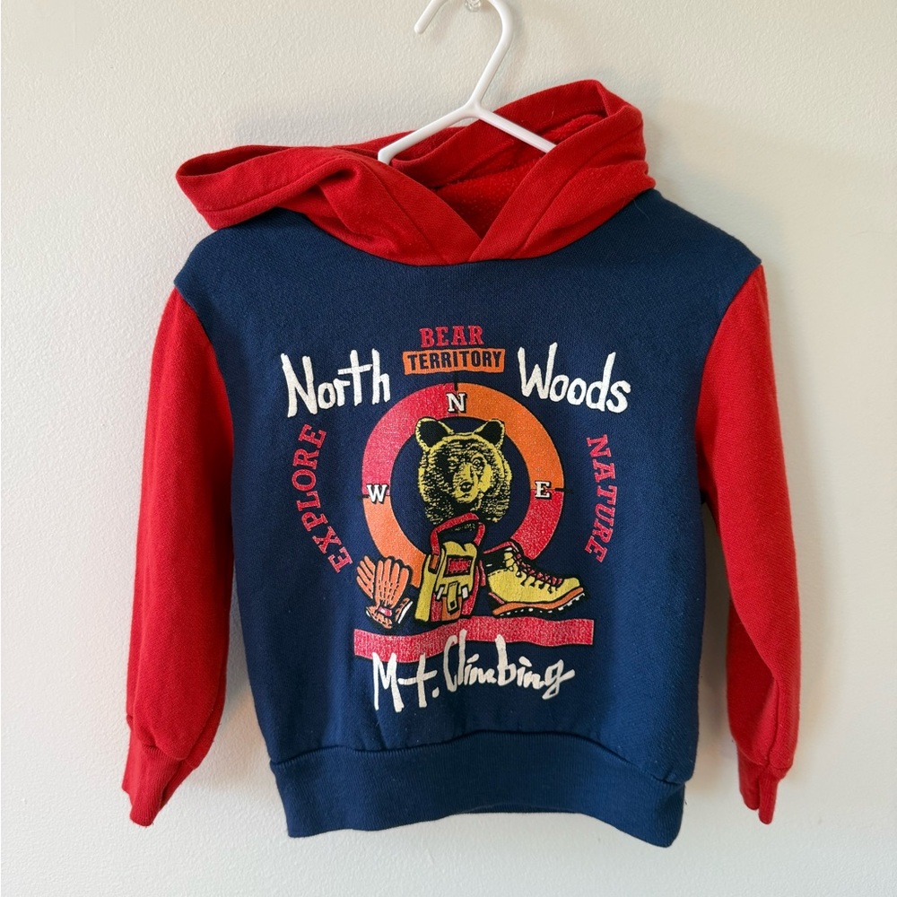 Vintage North Woods Kids Hoodie - Red and Blue
